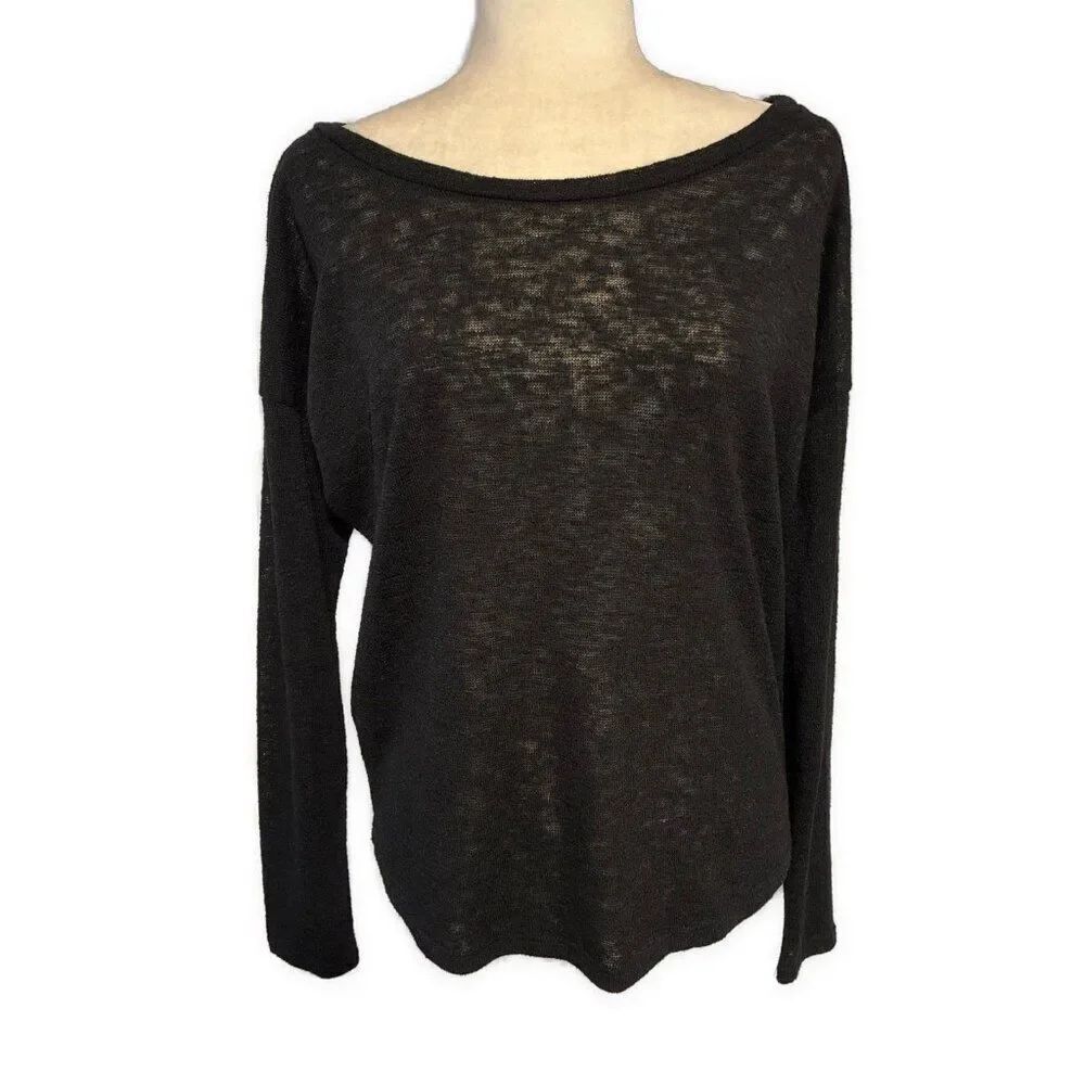 Cherish Women’s Solid Black Thin Knit Boat Neck Long Sleeve Sweater Small
